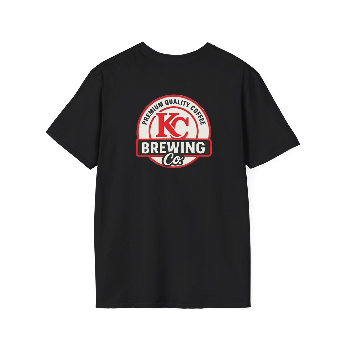 Black T-shirt with KC Brewing Co premium quality coffee logo on back