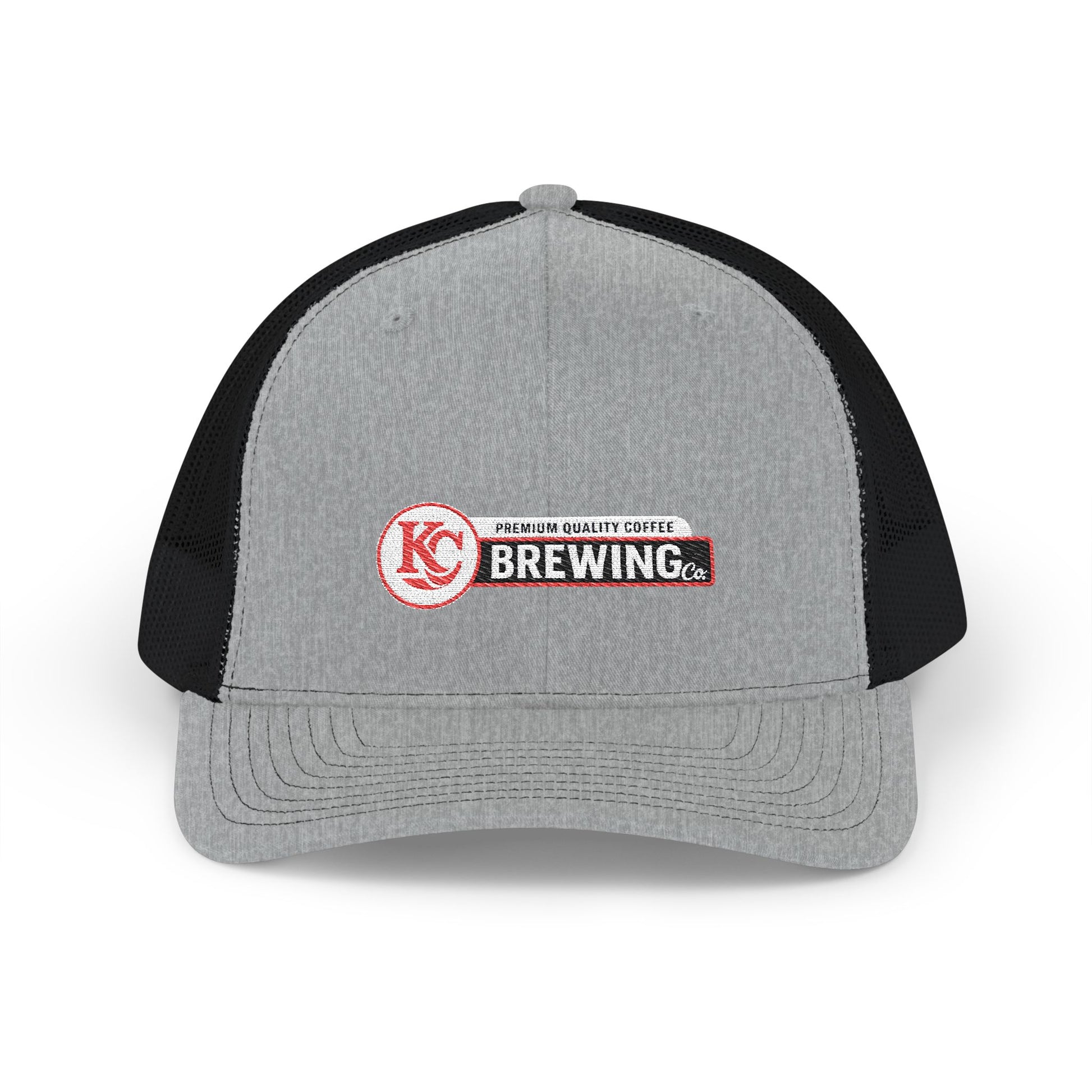 Gray and black cap with KC Brewing logo on a white background