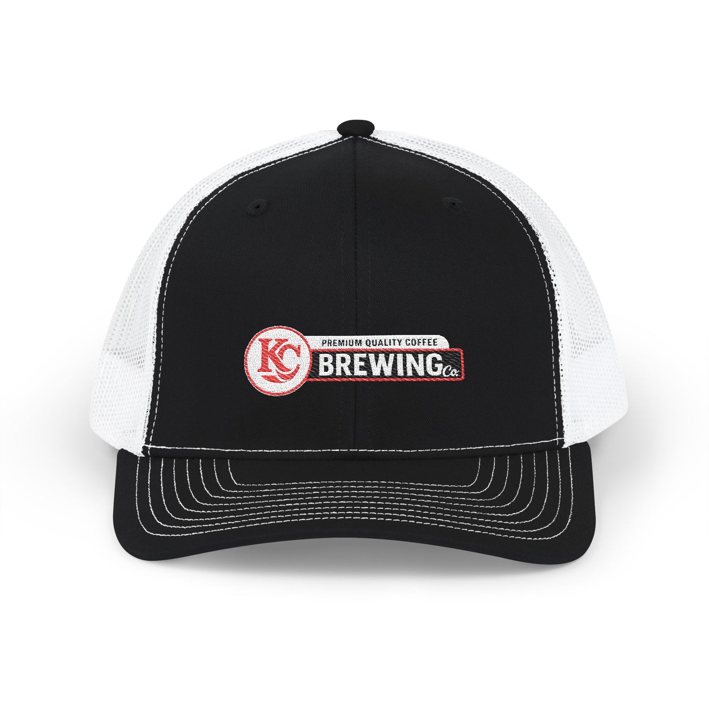 Black and white cap with KC Brewing logo on a white background