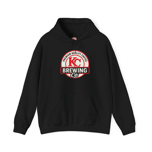 Black hoodie with KC Brewing Co logo and Premium Quality Coffee text on front