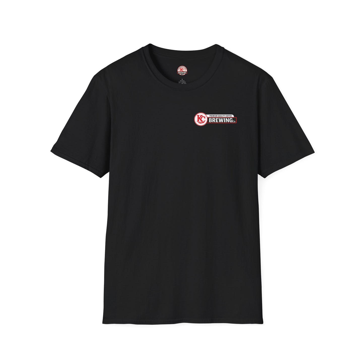 Black KC Brewing Co t-shirt with red and white logo on chest