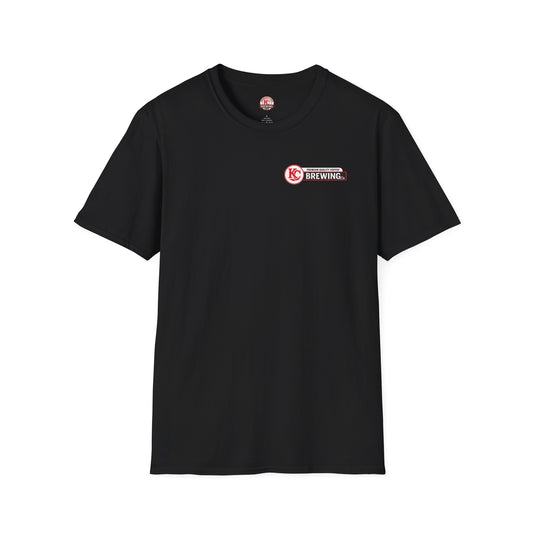Black KC Brewing Co t-shirt with red and white logo on chest